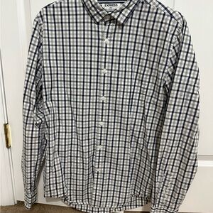 Express Blue and White Casual Button Down Shirt